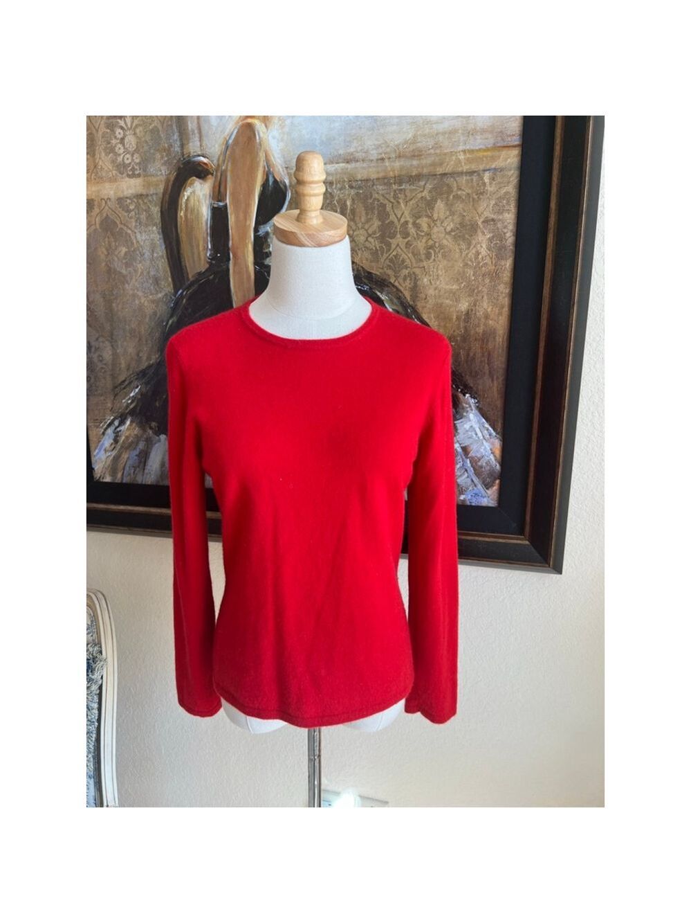 Women's Queen Of Scots Red Cashmere Crew Neck Sweater M